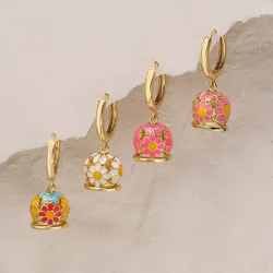 HECHENG,Enamel Flower Hoop Earrings Water Drop Hoops for Women Super Fairy Bell As Earring Ear Buckle Cute Jewelry