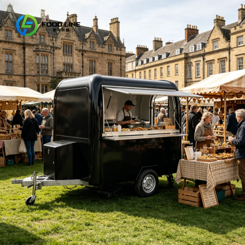Customized Curved Roof Towable Food Trailer, Commercial Mobile Food Cart with Sink for Burger Fast Food Outdoor Street Vending