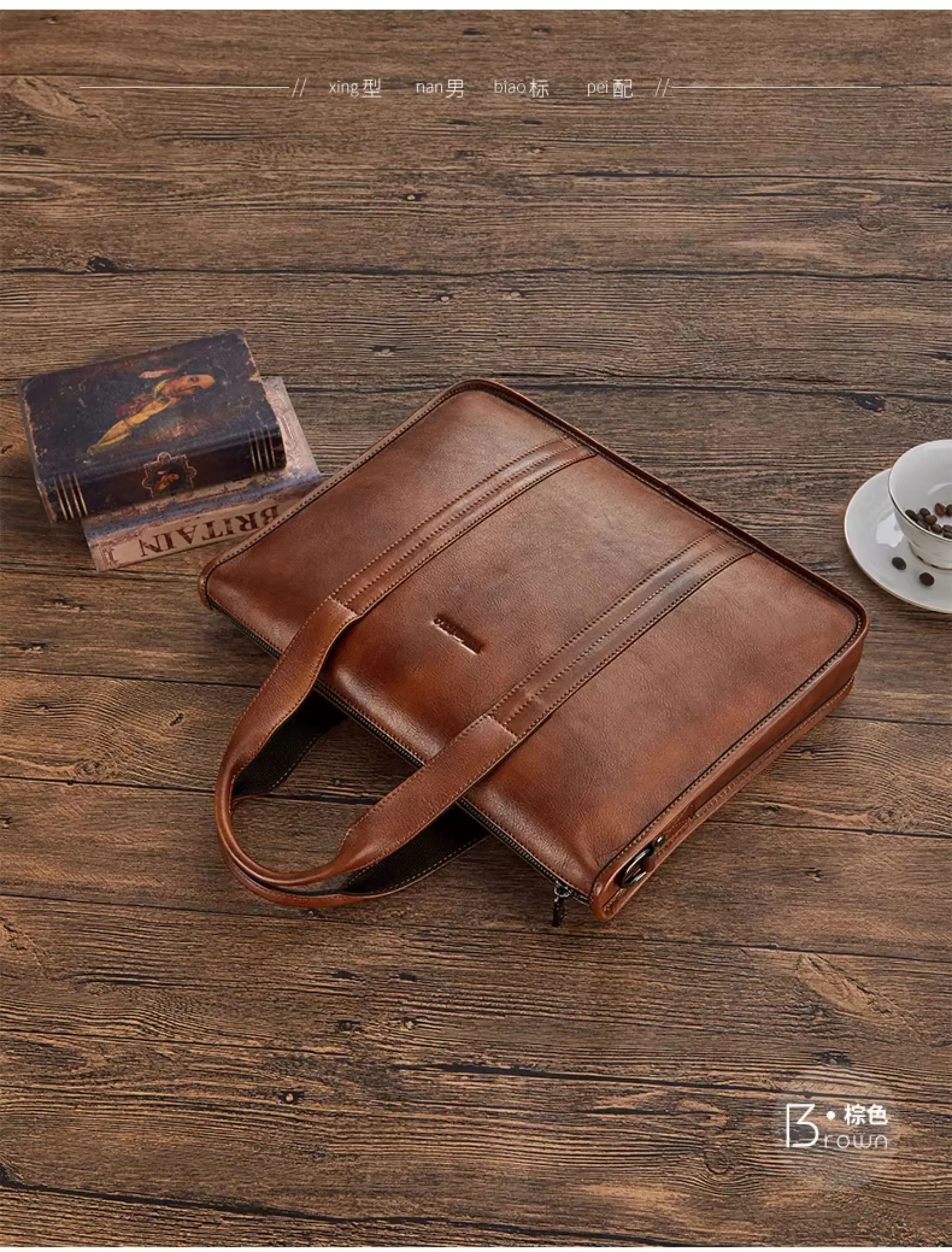 2026 New Men's Genuine Leather Briefcase Top-Grain Cowhide Vintage Business Handbag Shoulder Crossbody Messenger Bag