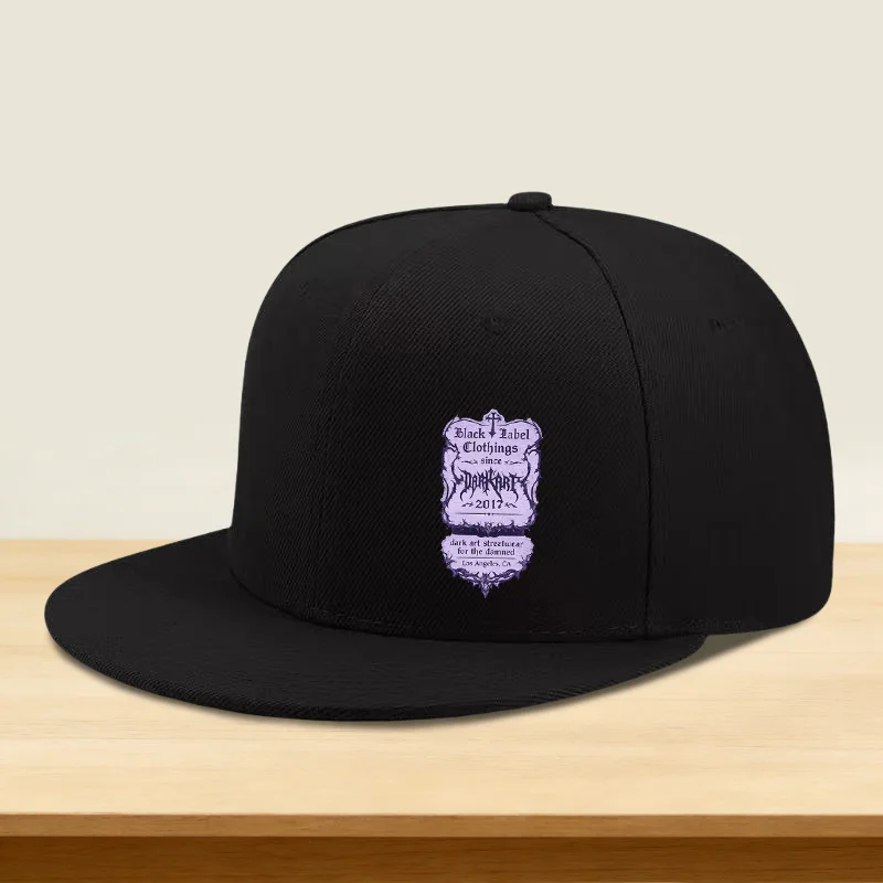 1pc of Hip-hop Cap with Dark Art Streetwear Print, Featuring a Flat Brim and High Crown. Designed for Both Men and Women in an O