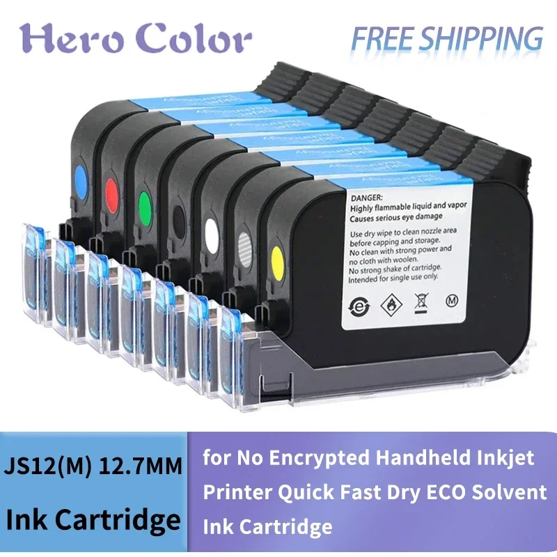 JS12(M) Ink Cartridge 12.7MM High Adhesion for No Encrypted Handheld Inkjet Printer Quick Fast Dry ECO Solvent Ink Cartridge