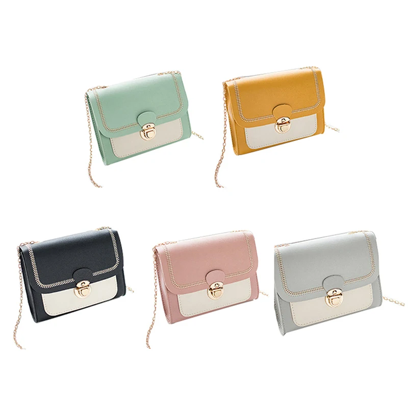 Summer Chain PU Leather Ladies Messenger Bag Stitching Women Shoulder Crossbody Bag Female Small Square Bag Clutch Bags Handbags