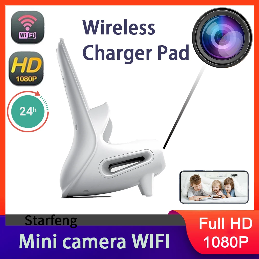 

Мини-камера 4K с беспроводной зарядкой, Full HD 1080P, Wi-Fi, домашняя камера для видеонаблюдения, инфракрасное ночное видение, 24-часовая запись, обнаружение движения