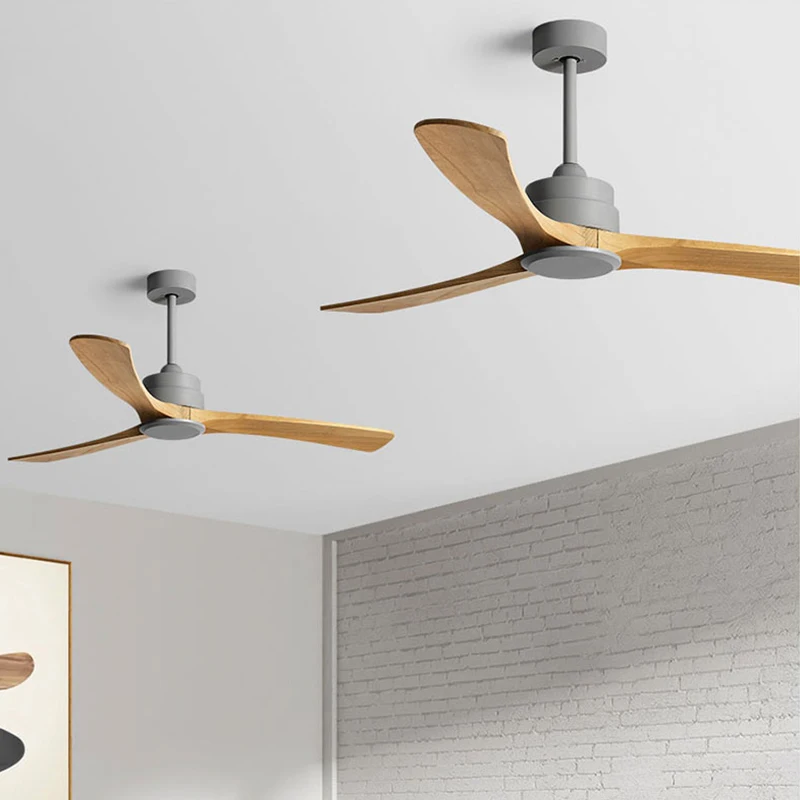 52 Inch Low Profile Ceiling Fan With Light 3 Carved Wood Fan Blade Modern Flush Mount Ceiling Fan Noiseless Reversible DC Motor