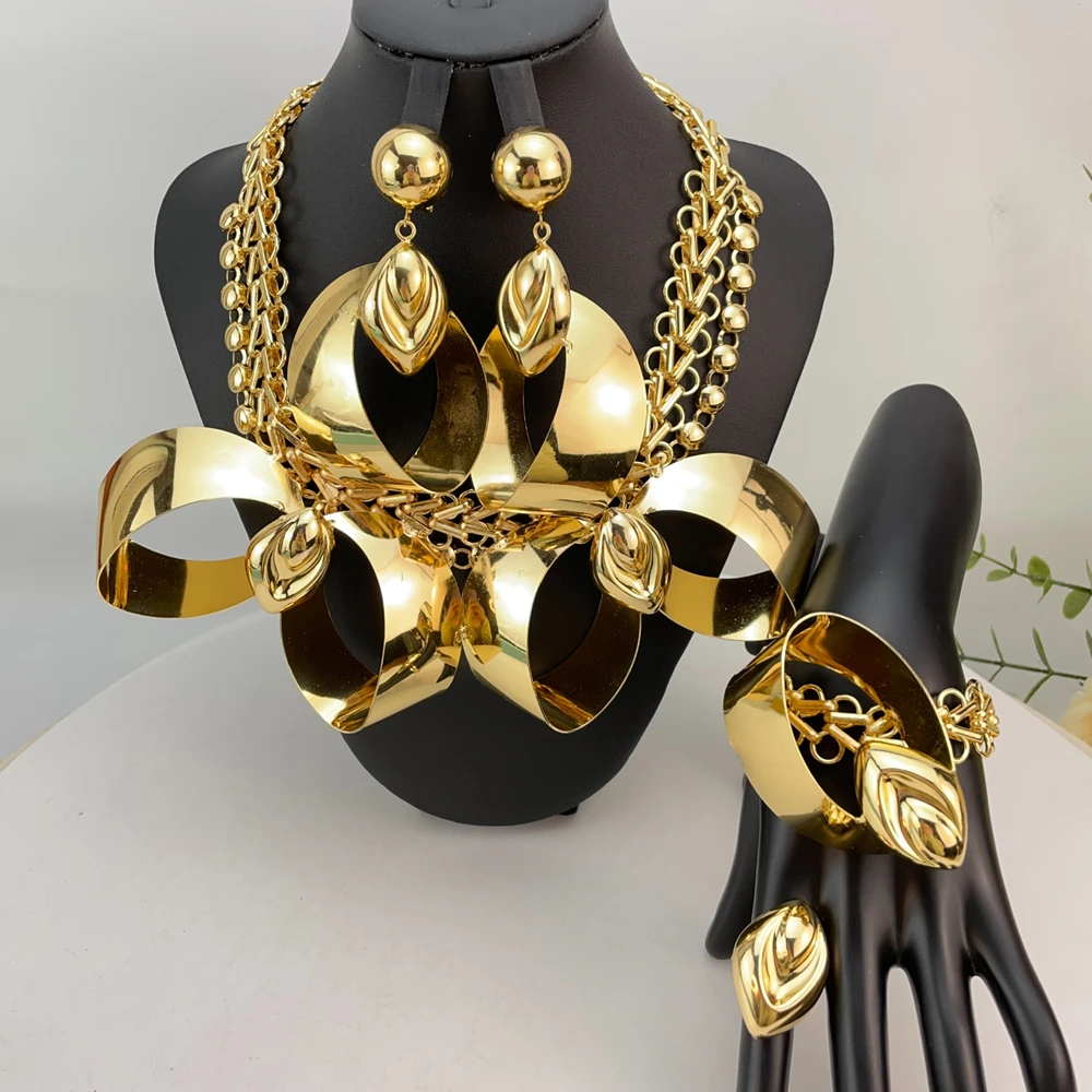 

Brazilian Simple Style Big Bold Necklace Luxury Quality African Bride Jewelry Set For Women Party Gifts FHK23561