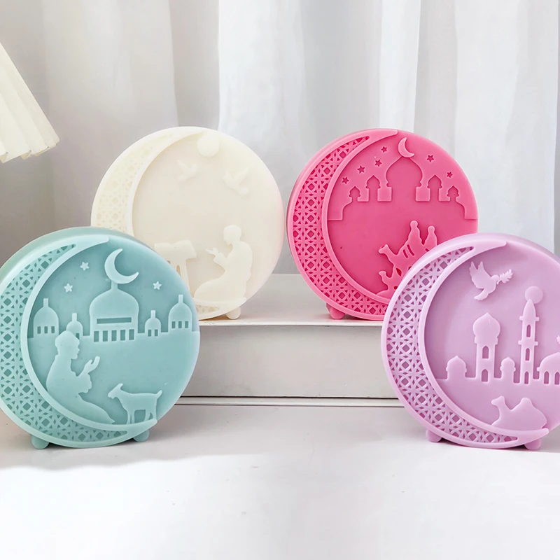 4 mosque style candle silicone molds DIY round moon shaped handmade soap making molds Eid al Fitr gypsum home decoration