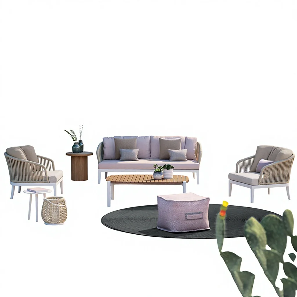 Outdoor Nordic Design Aluminum Alloy Sofa and Chair Set with Rain-proof Sun-proof Features for Garden Courtyard Terrace