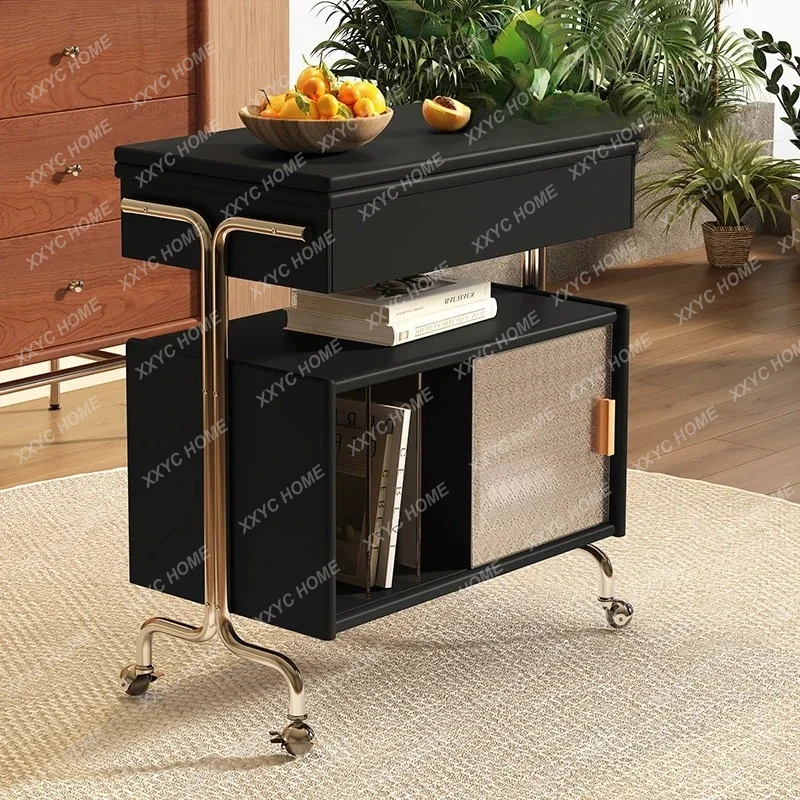 Y1 living room home retro coffee table Medieval solid wood removable storage cabinet corner storage trolley