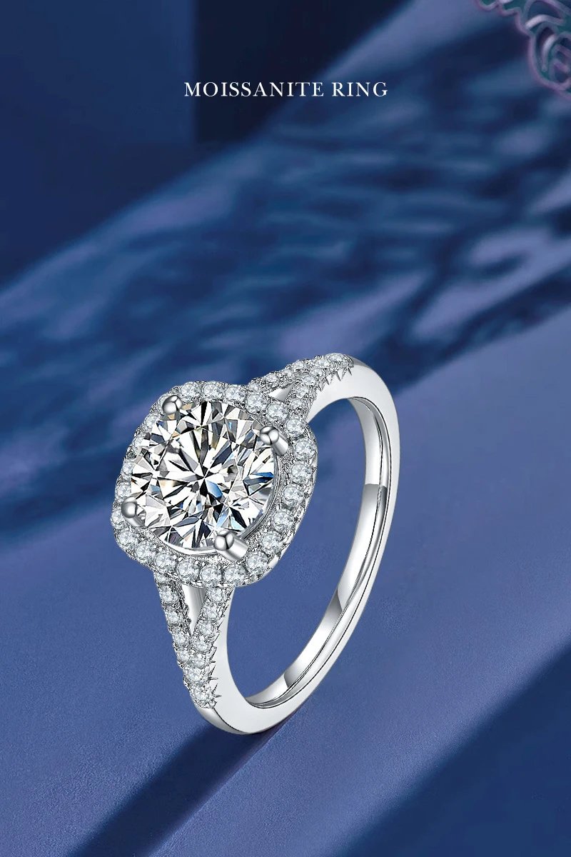 

Moissanite Ring for Women S925 Pure Silver Four Claw Square Wedding Ring Fashion Wedding Jewelry