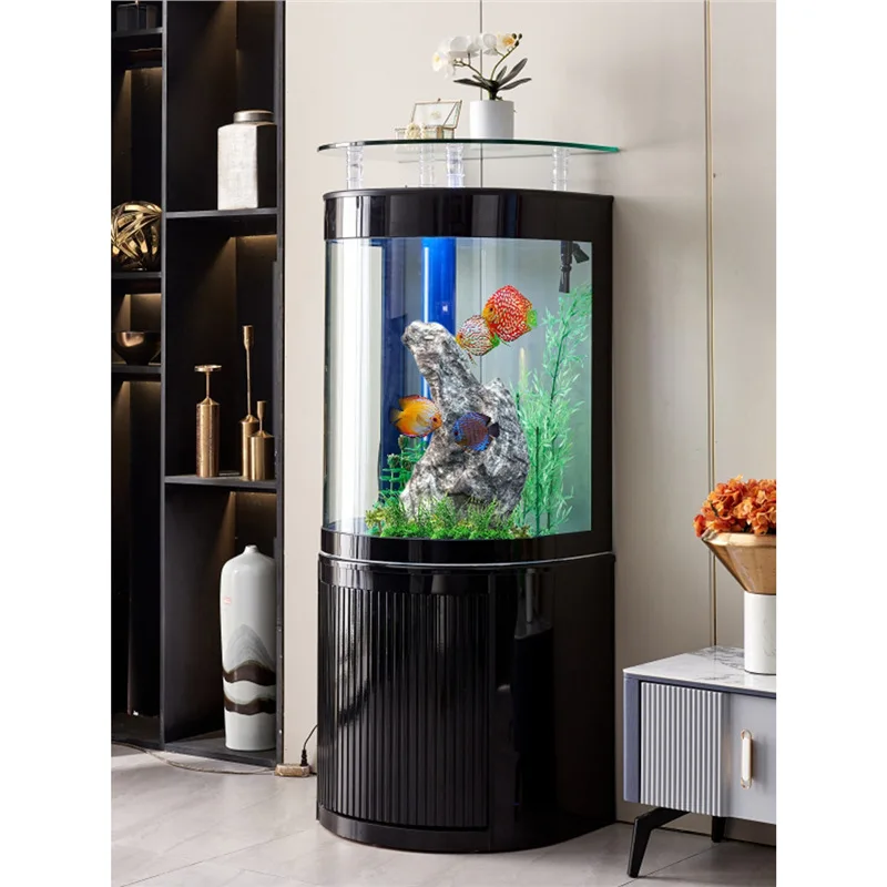 Semi-circular goldfish tank, living room, household glass, water-free ecological bottom filter, creative floor-to-ceiling