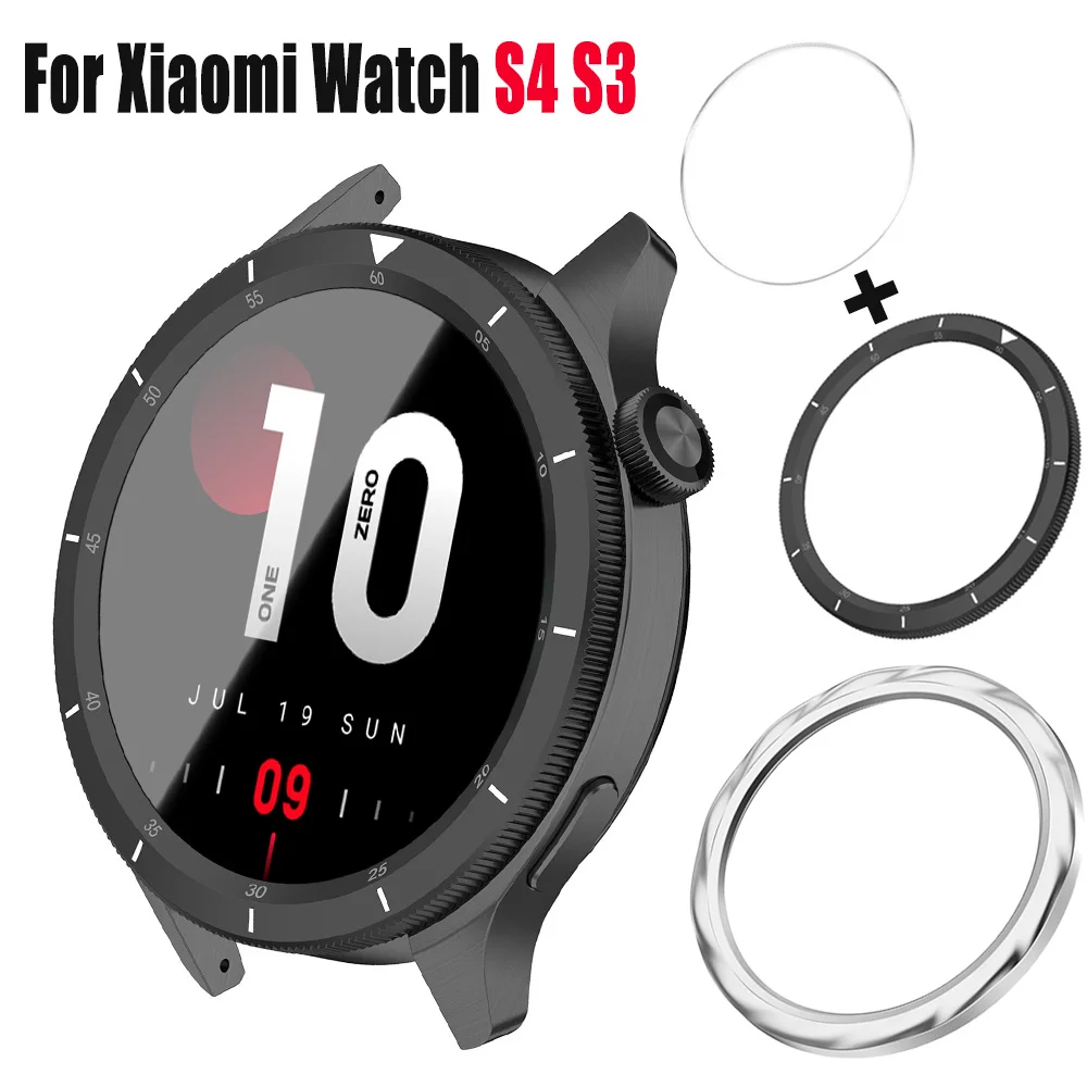 Metal Bezel+HD Tempered Film Membrane for Xiaomi Watch S3/4 Stainless Steel Shell for Watch S3 S4 Screen Protection Accessories