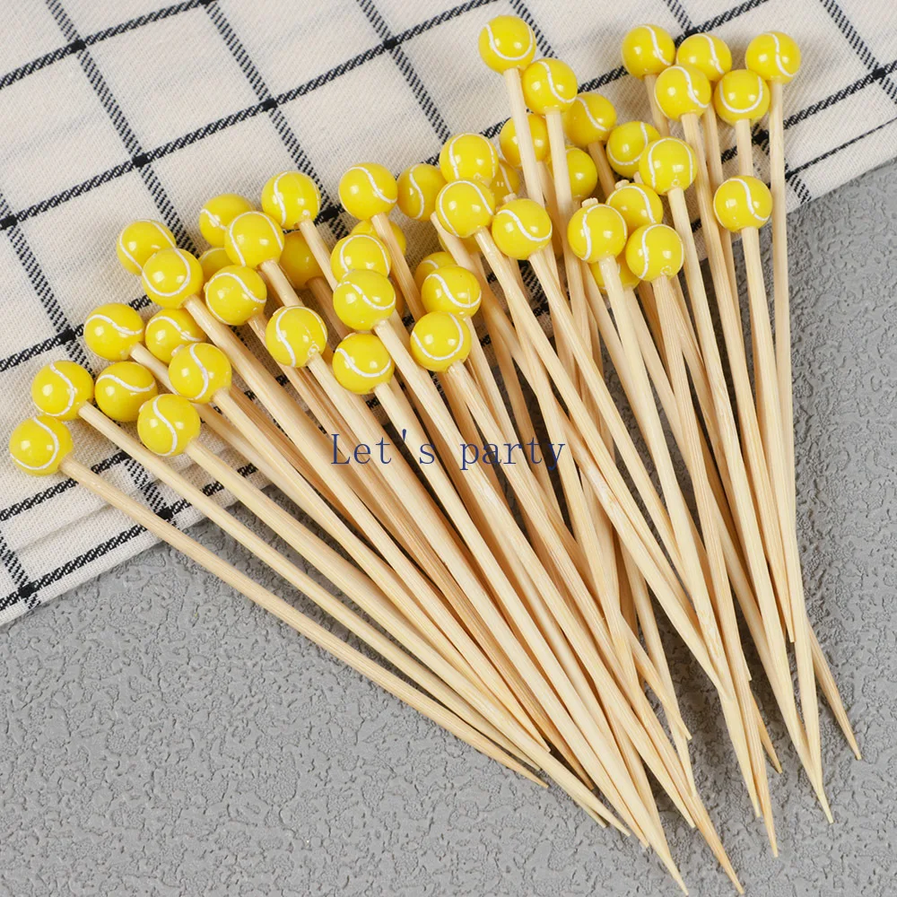 50 Stück Sport Fußball Thema Einweg Bambus Spieße Essen Picks Buffet Obst Cocktail Gabel Sticks für Kinder Geburtstags feier Dekor – Detail 9