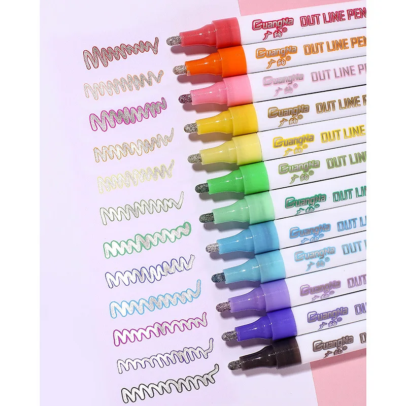 

12 Color Double Line Outline Art Pen Marker Pen DIY Graffiti Outline Marker Pen Highlighter Scrapbook Bullet Diary Poster Card