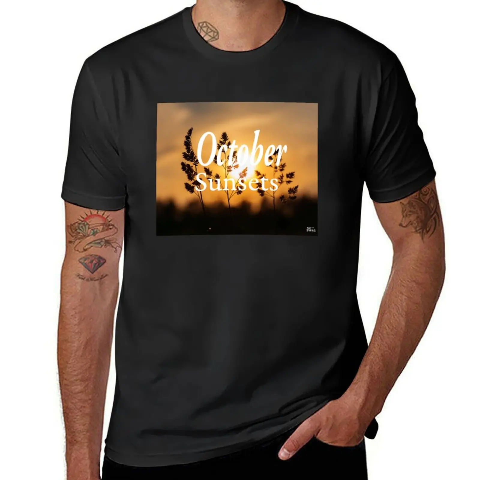 

October sunset T-shirt plain blacks designer t shirt men