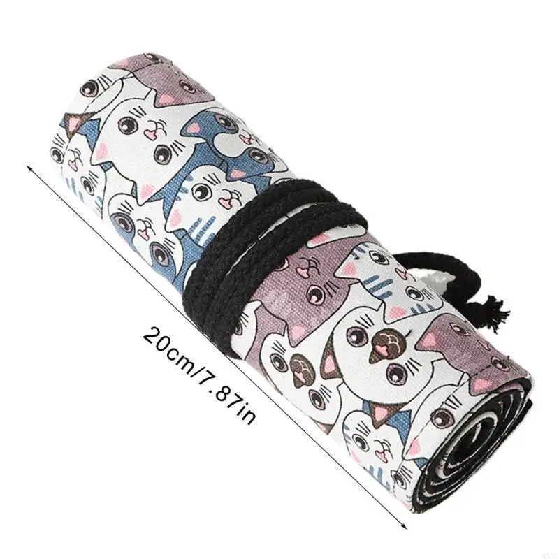 12/24/36/48/72 ثقوب أقلام رصاص لفة قماش قلم رصاص المنظم حقيبة التفاف جميل القطط نشمر مقلمة حقيبة أقلام رصاص #6