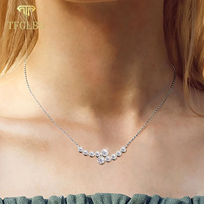 

TFGLBU 4mm&3mm Bubble Moissanite Curved Pendant Necklace for Women 925 Silver Collar French Unique Jewelry 2025 Anniversary Gift