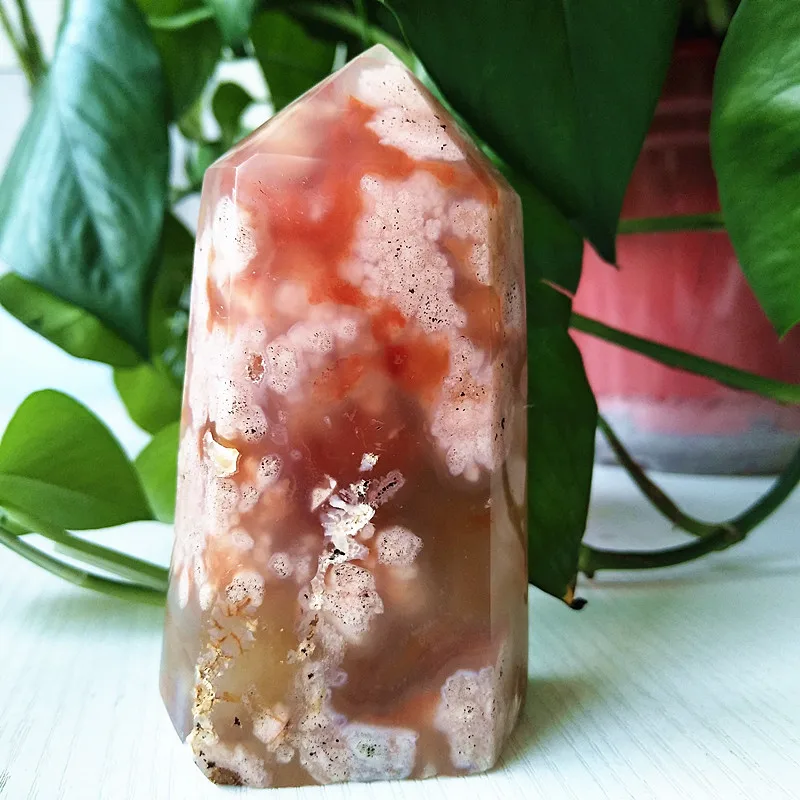 Natural The Cherry Agate Geode Druzy Crystal Tower Point Home Decor Wand Witchcraft Reiki Meditation Chakra Healing Crystals