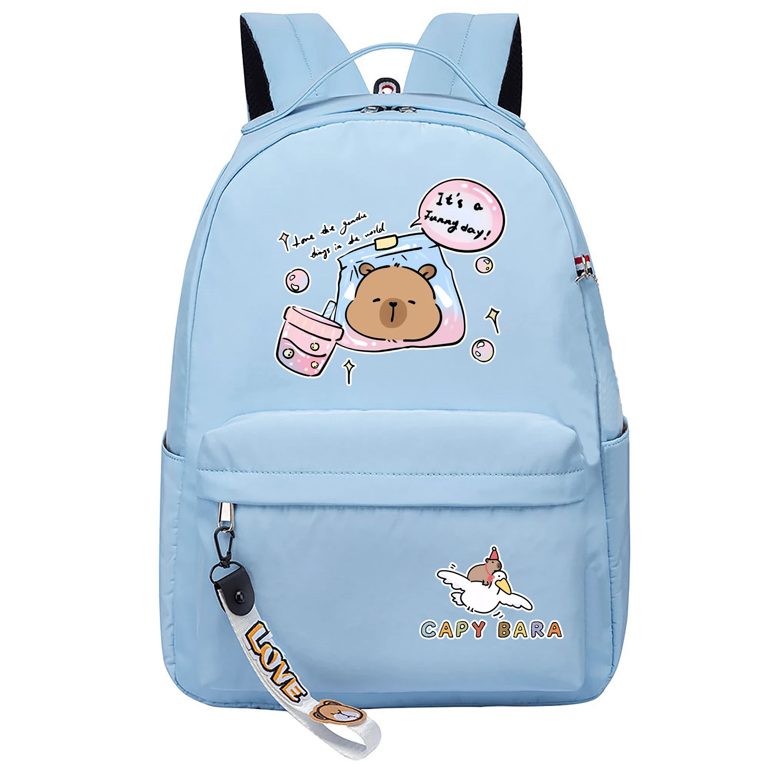

Cute Capybara School Bags Students Nylon Pink Bookbag Cartoon Travel Backpack Girls Small Laptop Daypack for Teenagers