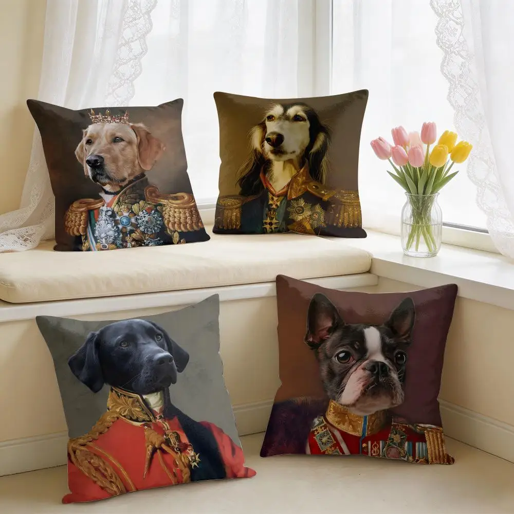 Renaissance Royal Dog Cushion Cover Square Short Plush Pillow Case Living Room Sofa Home Decor Funda 40X40