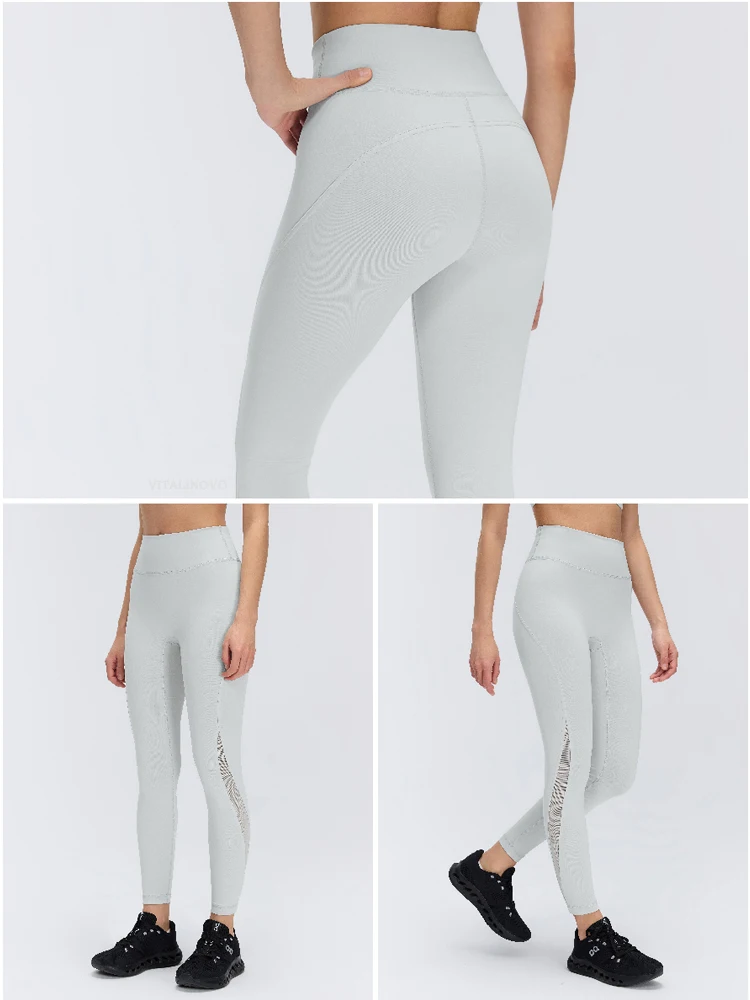 VITALINOVO Mesh-Leggings für Damen, hoch taillierte Yoga-Hose, Workout-Laufleggings, Fitness-Sportstrumpfhose mit Taschen, squatproof – Detail 7