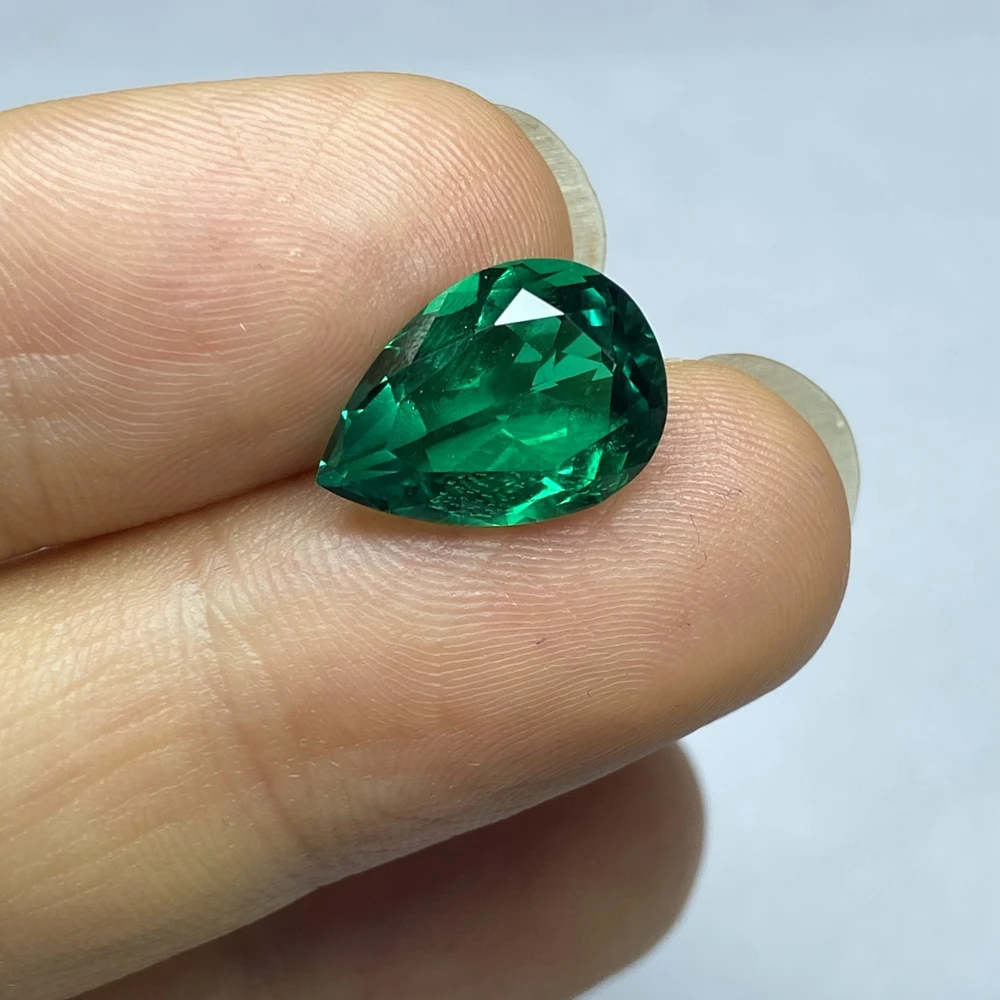 Lab Created Pear Cut Colombian Emerald 10x14mm 4.7ct Hydrothermal Columbia Green Inclusion