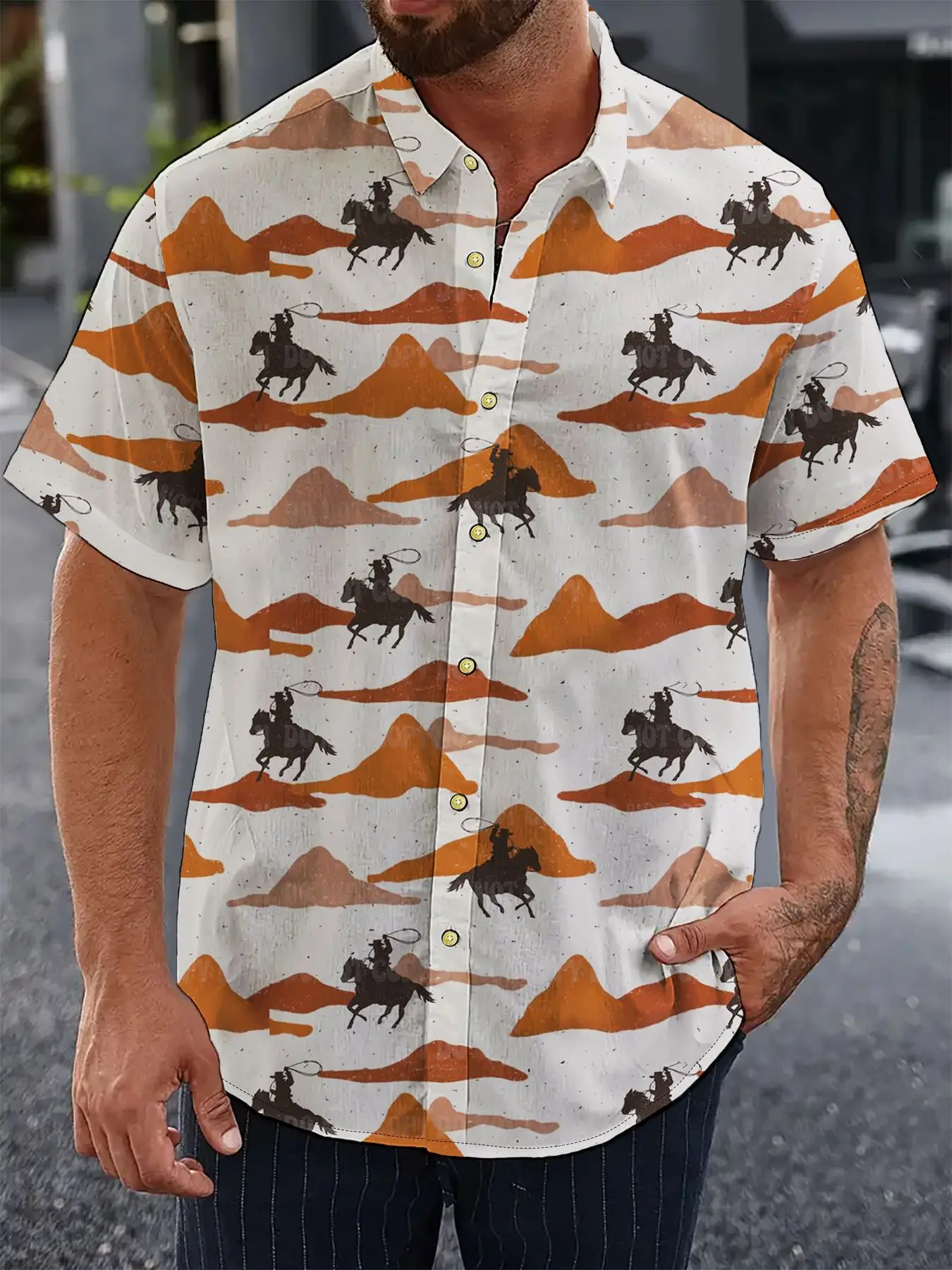 Hawaiian Cowboy Men's Shirt Cool 3D Print Oversize Western America Shirts Vintage Street Style Clothing Casual Short Sleeve Tops