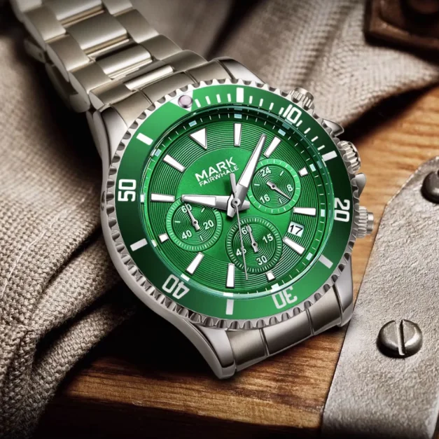 

Мужские часы Mark Fairwhale с хронографом, 43 мм, модные кварцевые наручные часы, светящиеся тройные циферблаты, стальной ремешок