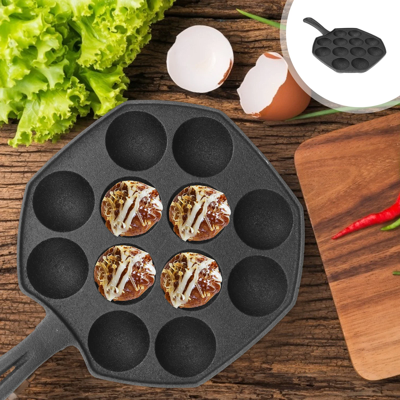 

12 Unit Takoyaki Pan Made of Cast Iron Nonstick Coating for Easy Release Baking Octopus Ebelskivers Cake Pops