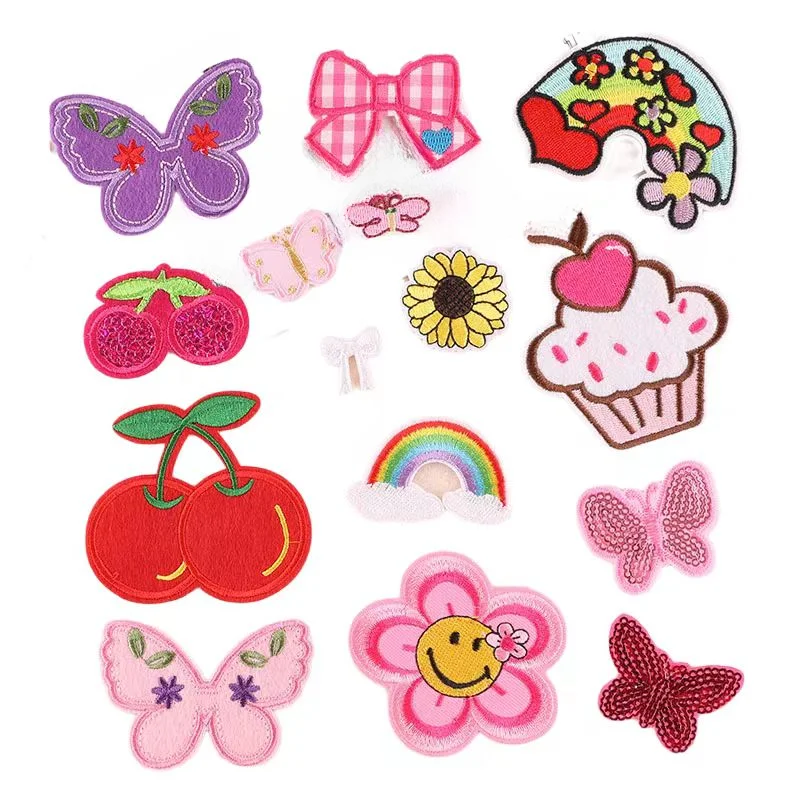 

50pcs/Lot Anime Embroidery Patch Cherry Sequin Butterfly Bow Sunflower Rainbow Shirt Bag Clothing Decoration Craft Diy Applique