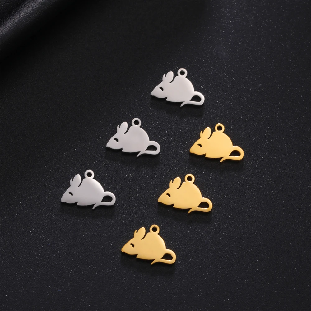 5pcs/Lot Small Stainless Steel Mouse Charms For Necklaces Bracelets Handmade Diy Animals Pendants Accessories For Jewelry Making