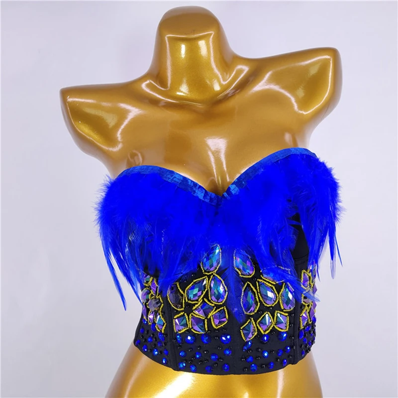 

Europe And The United States Wind Feather Bustier Blouse Female Deep V Backless One-Shoulder Halter Pearl Tassel Slim Undershirt