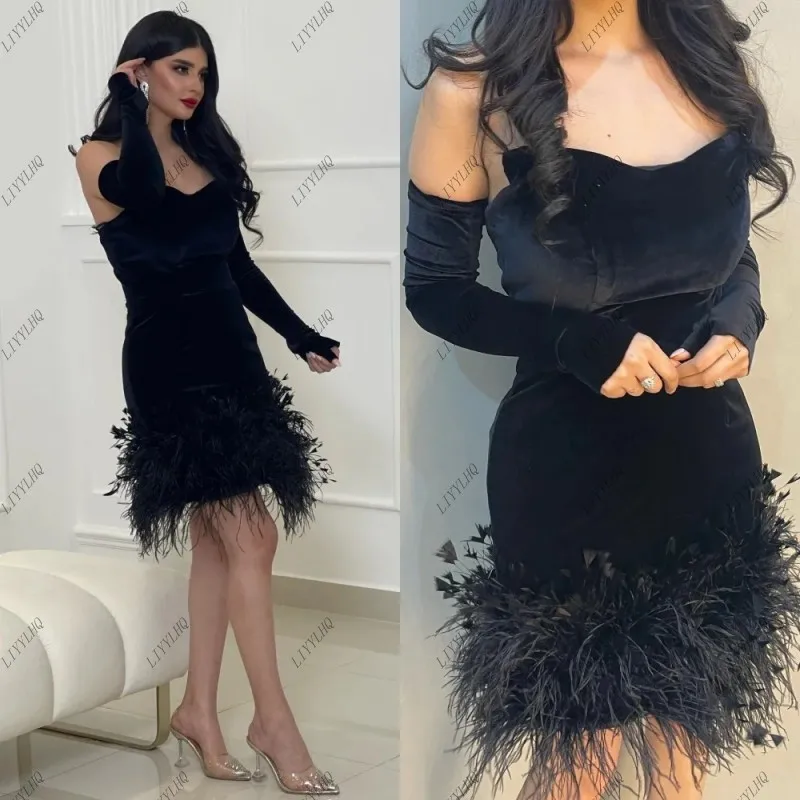 LIYYLHQ Retro Velour Prom Dress Feather Sheath Sweetheart Mini Short Sexy Evening Gowns Corset Short Clubbing Cocktail Gown