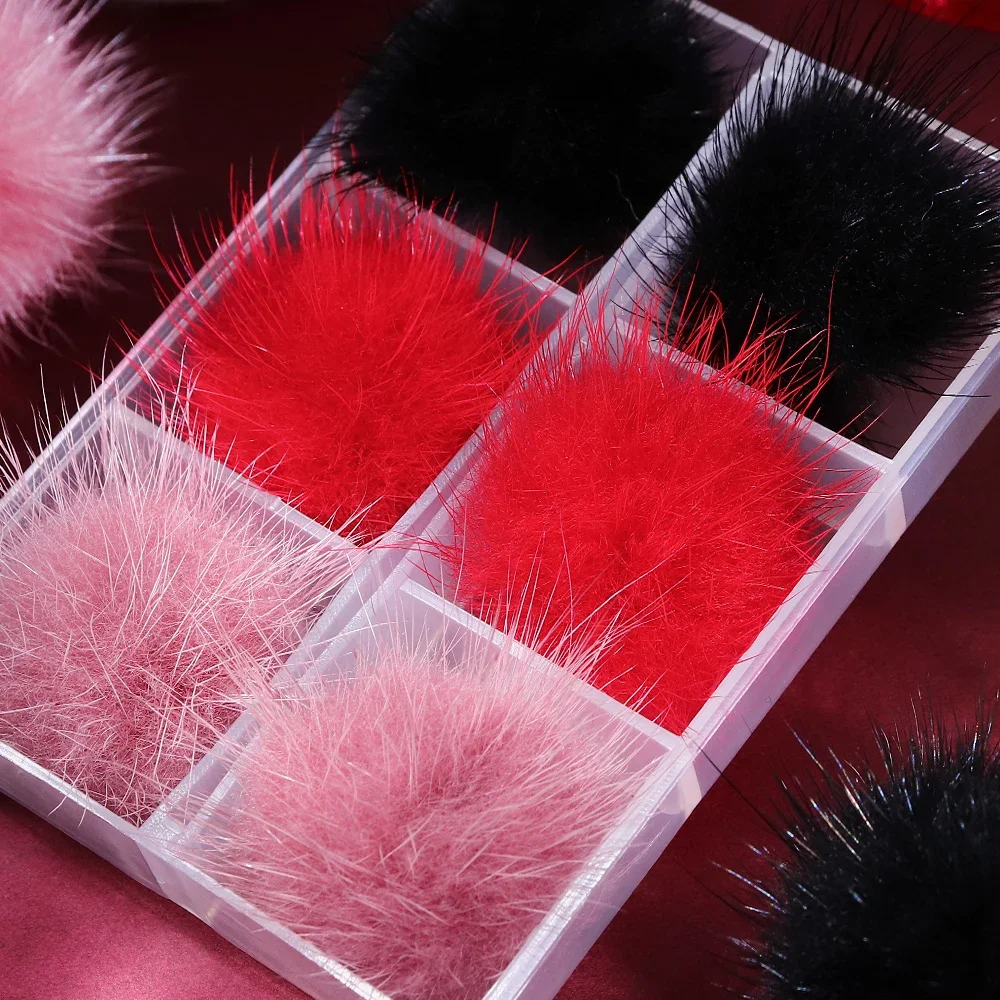 6pcs Soft Hairball Set Detachable Magnet DIY Accessories Black Red Fluffy Plush Pom Ball Winter Nail Decor Jewelry Crafts Making