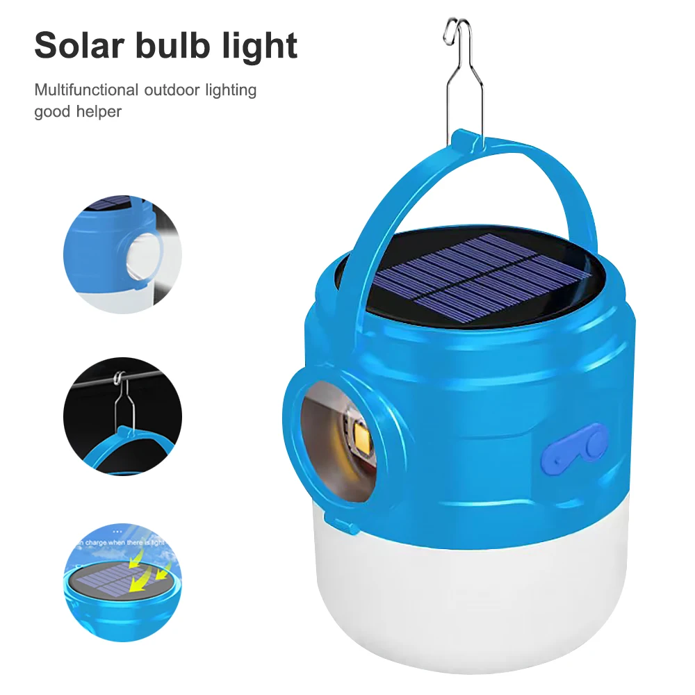 Solar Waterproof Camping Light LED Rechargeable Bulb Hanging Lighting Powerful Torch Fishing Emergency Portable Portable Light