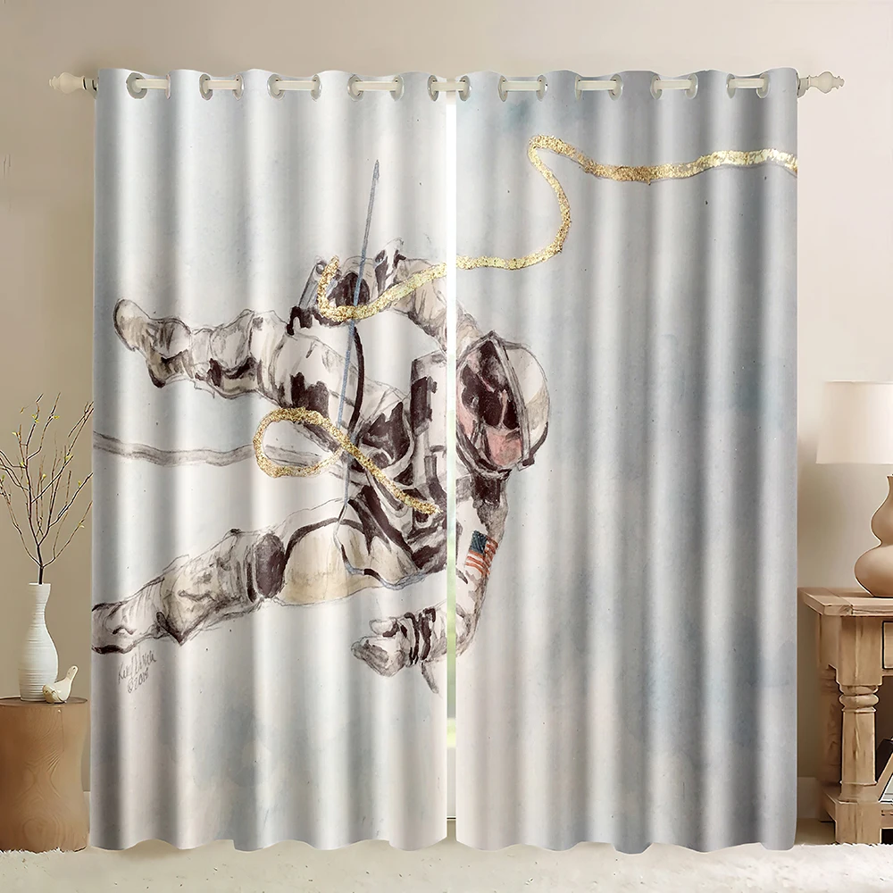 Space Astronaut Window Curtains 3D Cartoon Outer Space Galaxy Curtain,Star Outer Cool Cosmonaut Spaceman Blackout Curtains