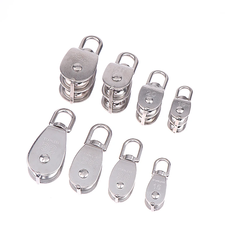 1PC 304 Stainless Steel M15 M20 M25 M32 Single Wheel Swivel Lifting Rope Pulley Set Lifting Wheel Tools Double Pulley Block