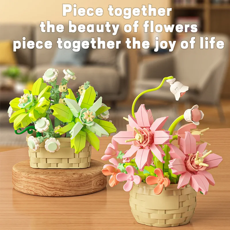 Eternal Flower Basket Building Blocks Flower Pot Rose Planting Ornament Children's Assembly Toy  Girl Gift image 3