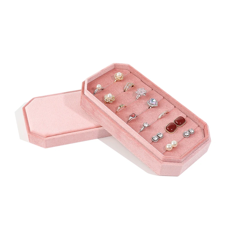 Rings Holder with Jewelry Storage Container Finger Rings Stand Rings Box Velvet for Dress Tables Cabinets Women Girls Drawer