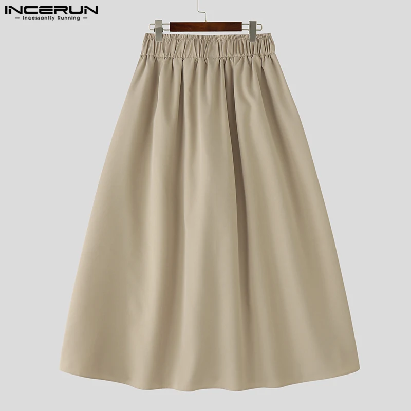 Incerun calças masculinas cor sólida rendas até corredores soltos casuais calças de perna larga homens 2025 cintura elástica calças plissadas streetwear