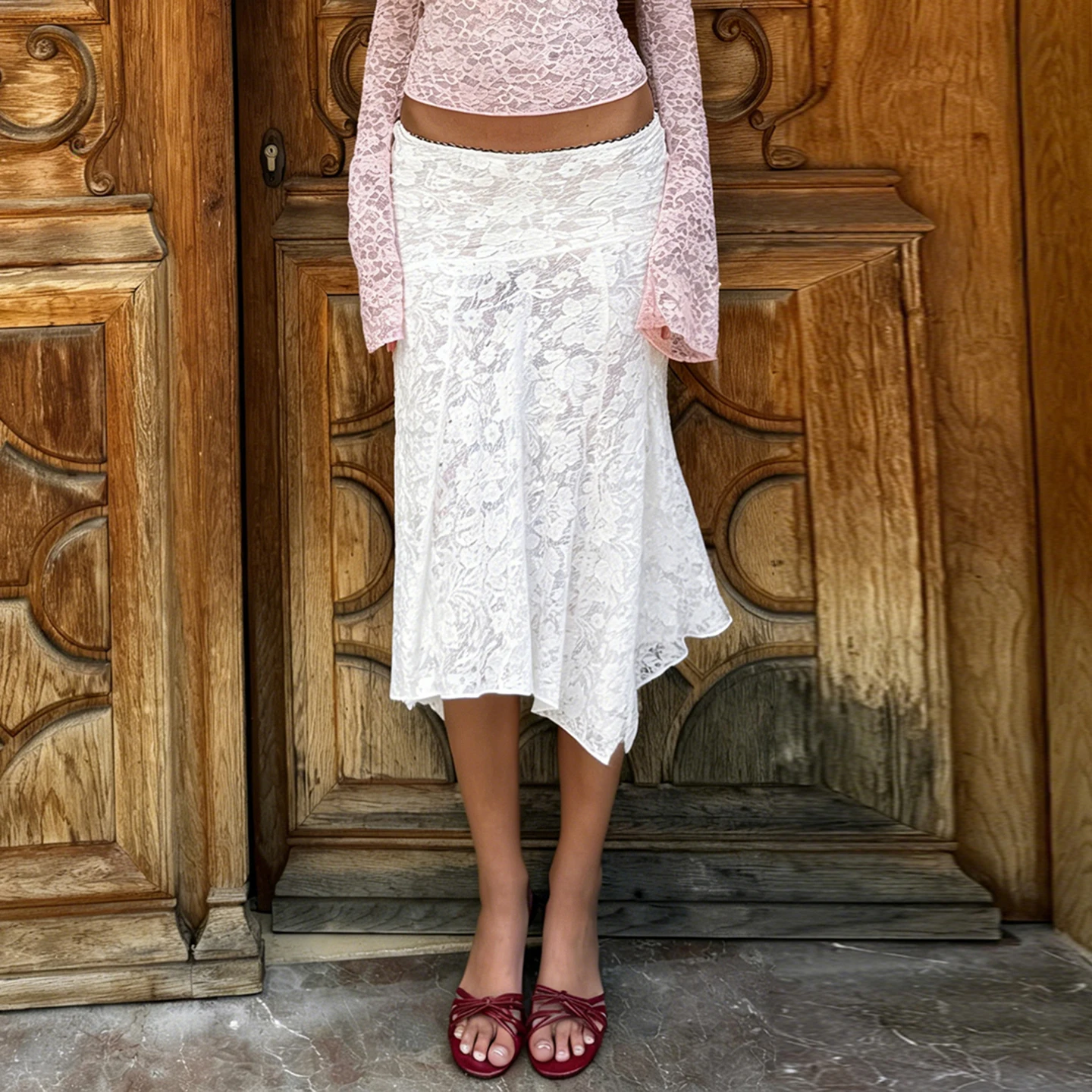 

Элегантные модные асимметричные юбки из кружева с эффектом прозрачности, повседневные праздничные юбки миди с низкой талией для женщин, летняя уличная одежда 2026