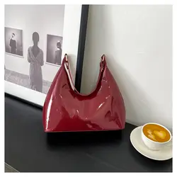 New Glossy Shoulder Bag Solid PU Leather Messenger Bag Handbag Women