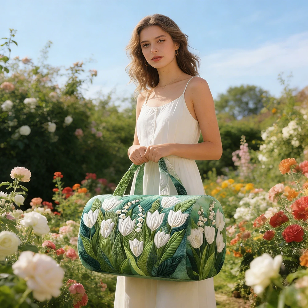 

Women 3D Quilted Duffel Bag Florals Print Vintage Cottagecore Travel Tote with Handles Weekender Bag Overnight Travel Gym Bags
