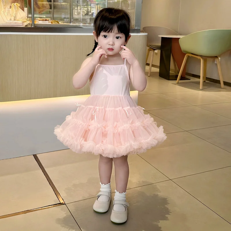 

Girls' Strap Dress Summer Mesh Princess Dress Puffy Sleeveless Stylish Children's Cake DresstutuTrendy Skirt