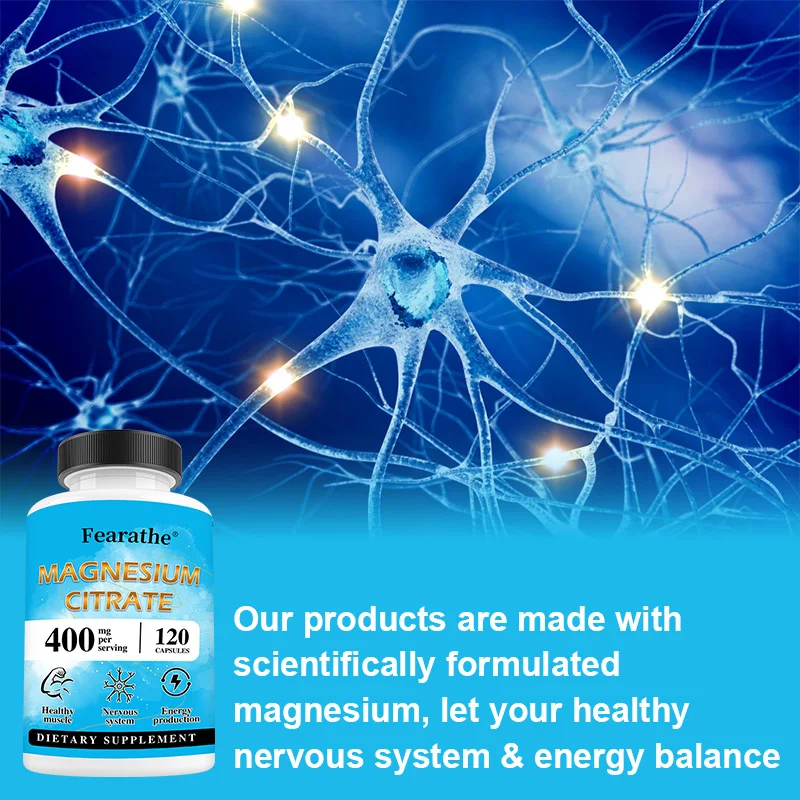 Magnesium Citrate 400 Mg - Stress Relief, Relaxing Sleep, Supports Nerve and Muscle Function, Heart Health* Non-GMO