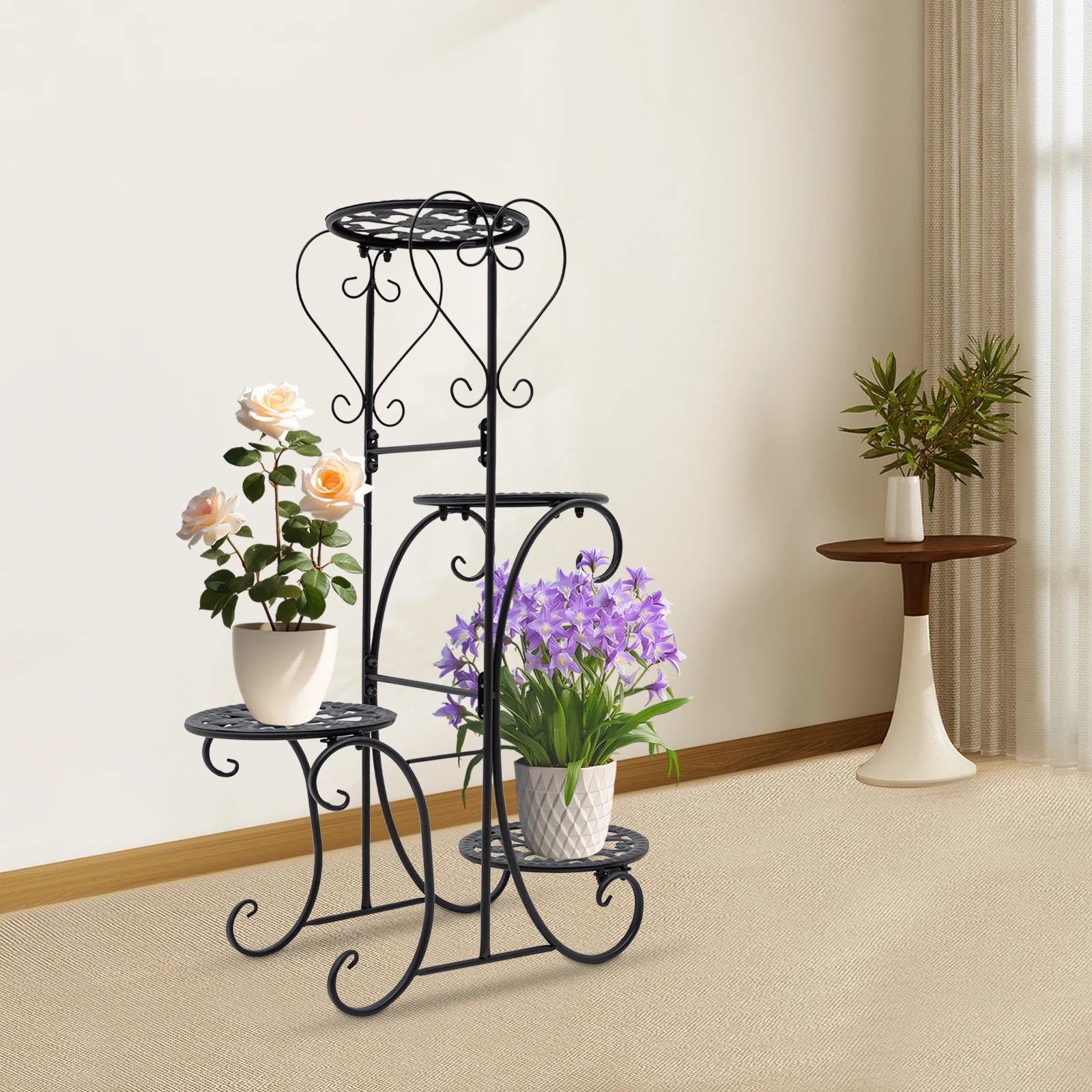 

4 Tiers Floor Mounted Black Plant Stand Assembly Space-saving Plant Stand for Weddings Birthday Parties Anniversaries