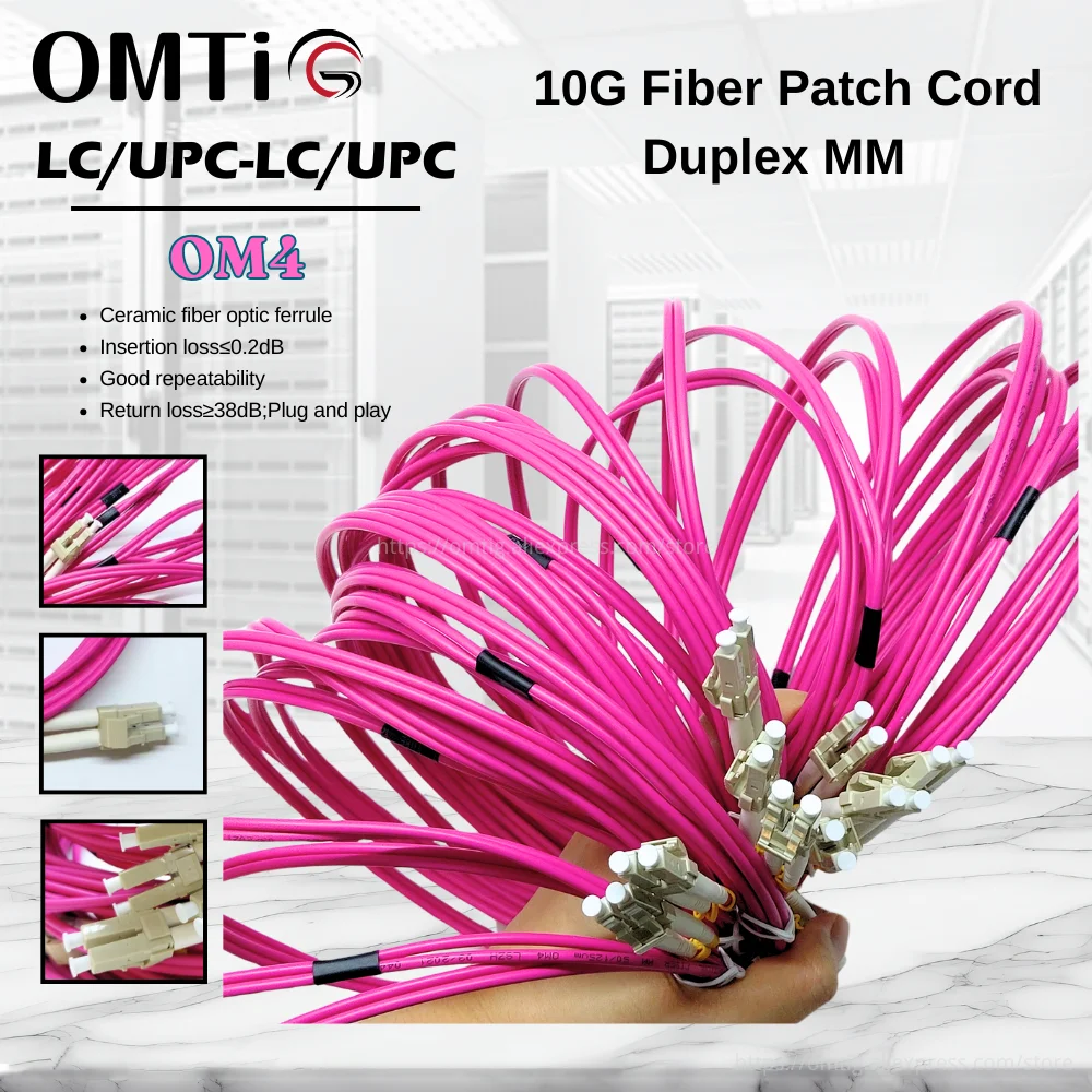 

OMTiG 10pcs/lot LC-LC Multi-Mode OM4 Fiber Cable 2.0/3.0mm Multimode Duplex LC-UPC Fiber Optical Jumper Patch Cord 1M/2M/3M/5M