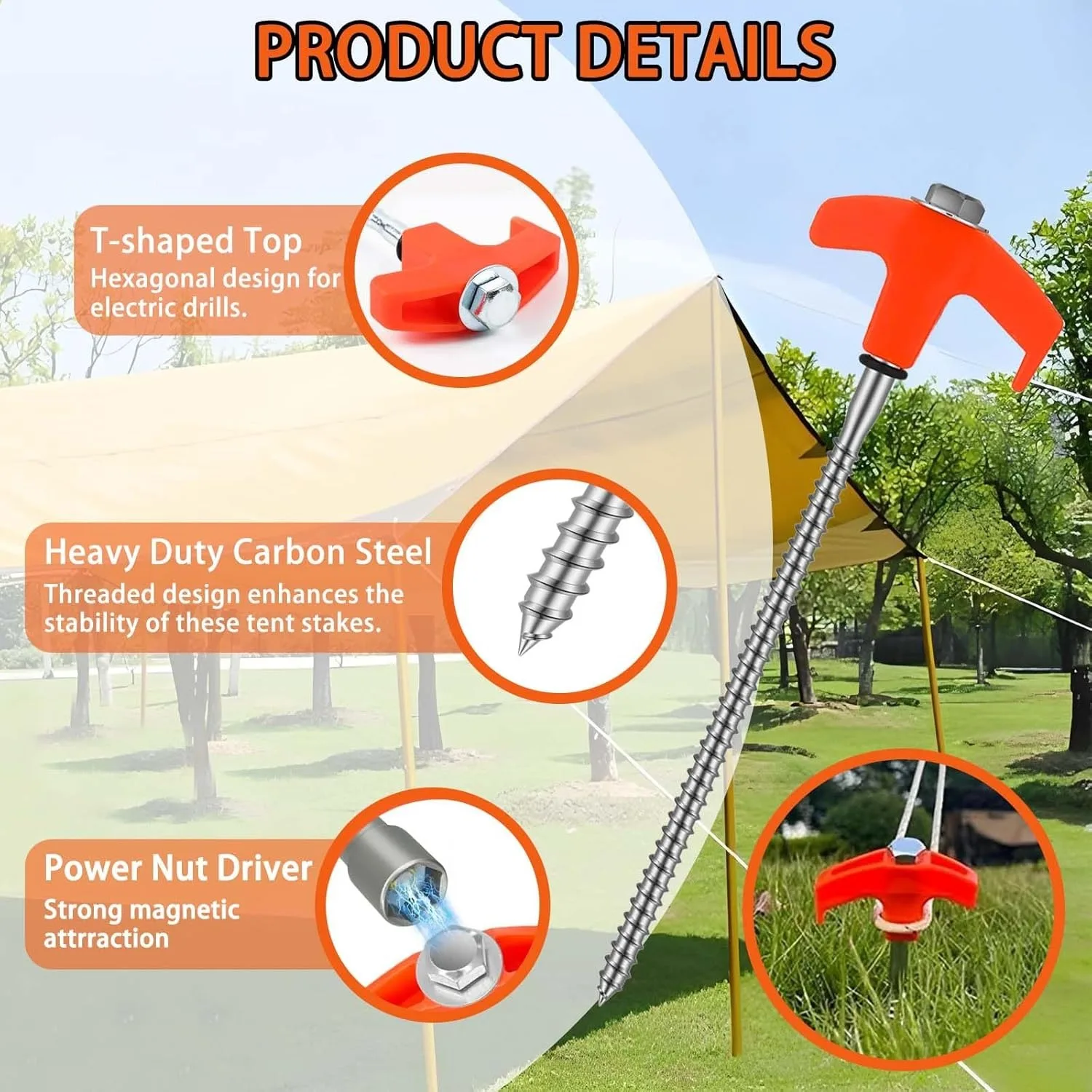 CZHIYAO 4 قطعة خيمة خارجية مسمار 20/25/30 سنتيمتر المسمار مرساة حصص أوتاد مسامير الوتد الأرض المسامير الكربون الصلب سداسية البلاستيك رئيس #6