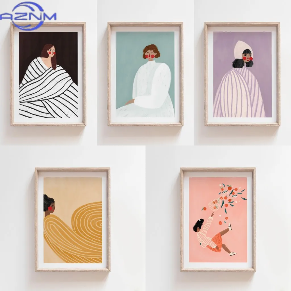 Whimsical Colourful Art Print Vibrant Woman Minimal Portrait Canvas Painting Female Poster Dorm Home Wall Decor