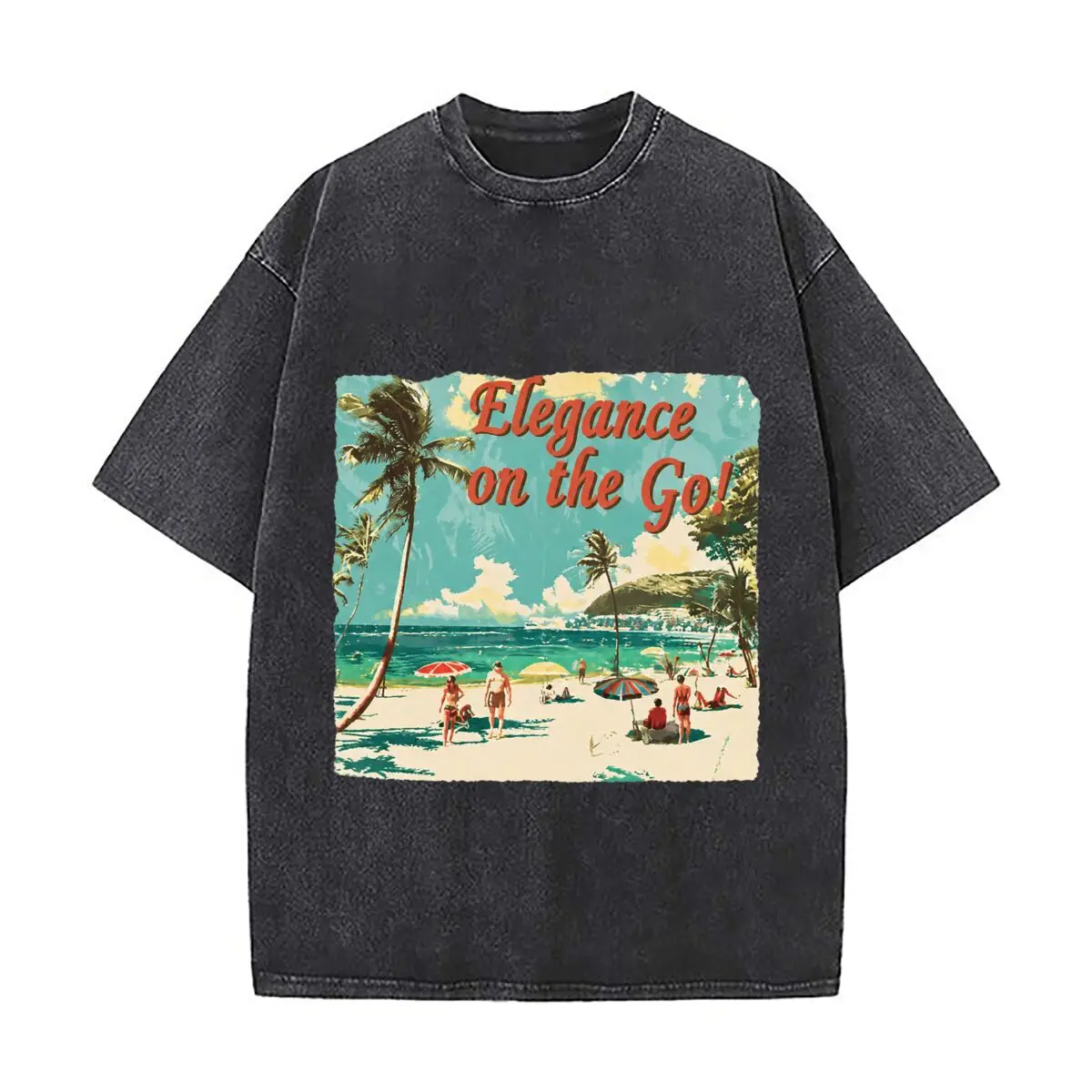 Elegance On The Go Tropical Beach Palm Trees Washed Distressed Loose Streetwear Tops for City Walks