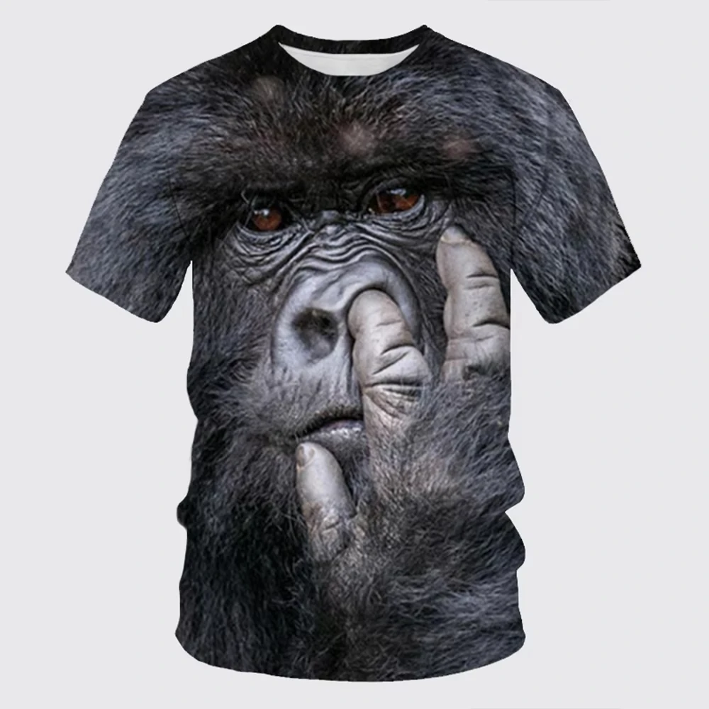 Unisex Funny Gorilla Chimp 3D Print T‑Shirt, Realistic Ape Gesture Graphic Short Sleeve Tee Novelty Casual Tops for Men Women